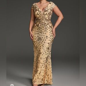 Elegant Gold and Champagne Evening Gown - Plus Size